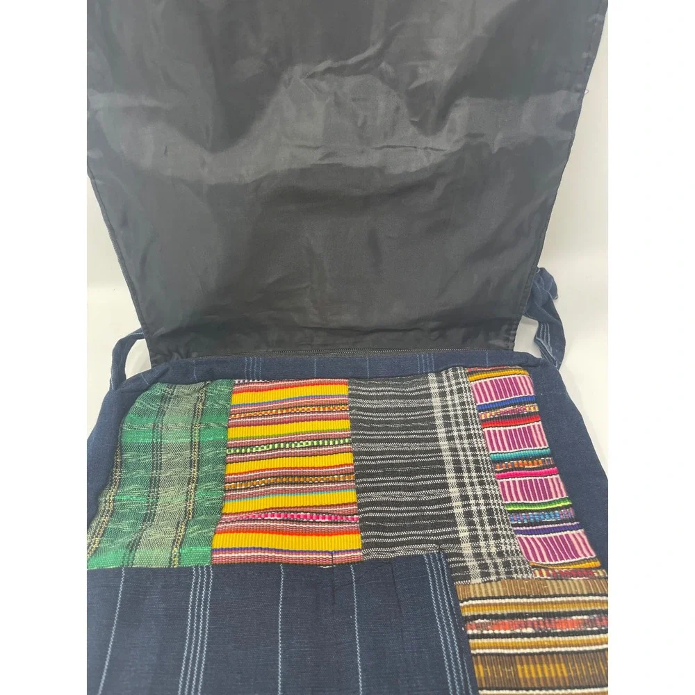 Peace Sign Messenger Bag Unisex Large Blue Multi Excellent Boho Patchwork